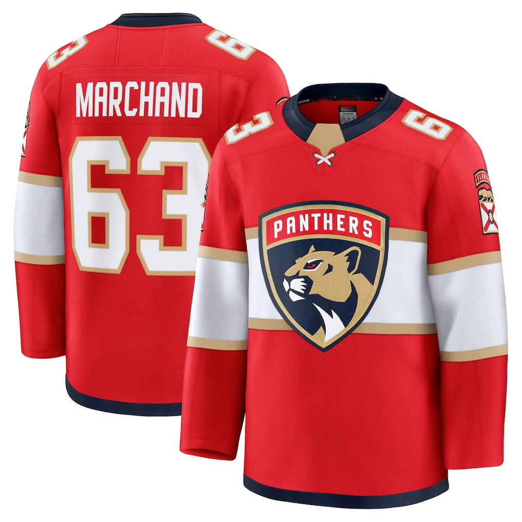 MATTH F.Panthers #63 Brad Marchand Red Home Premium Jerseys