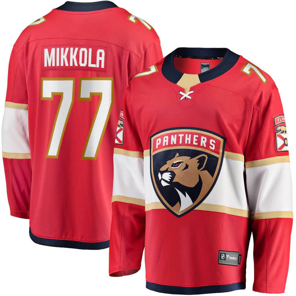MATTH F.Panthers #77 Niko Mikkola Red Premier Breakaway Player Jerseys