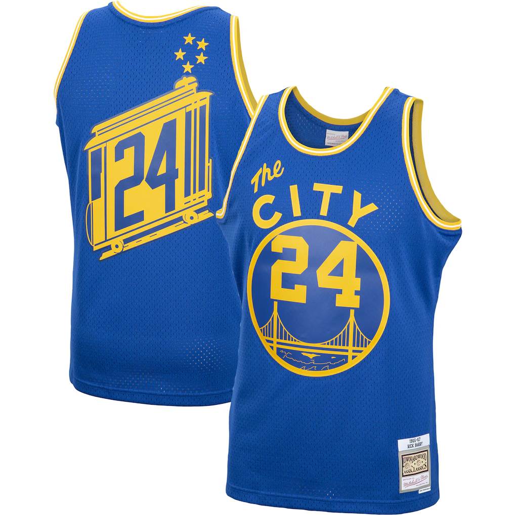 MATTH G.State Warriors #24 Rick Barry Mitchell & Ness Royal 1966-67 Hardwood Classics Swingman Jerseys