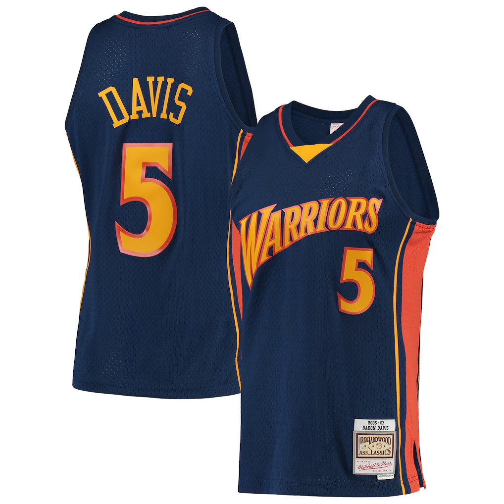 MATTH G.State Warriors #5 Baron Davis Mitchell & Ness Navy 200607 Hardwood Classics Swingman Jerseys