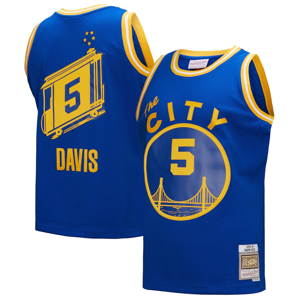 MATTH G.State Warriors #5 Baron Davis Mitchell & Ness Royal Hardwood Classics 200405 Swingman Jerseys