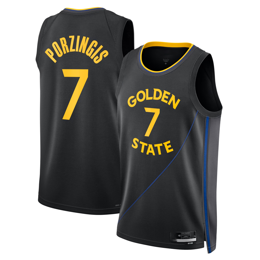 MATTH G.State Warriors #7 Kristaps Porzi??is Black Swingman Jerseys - Statement Edition