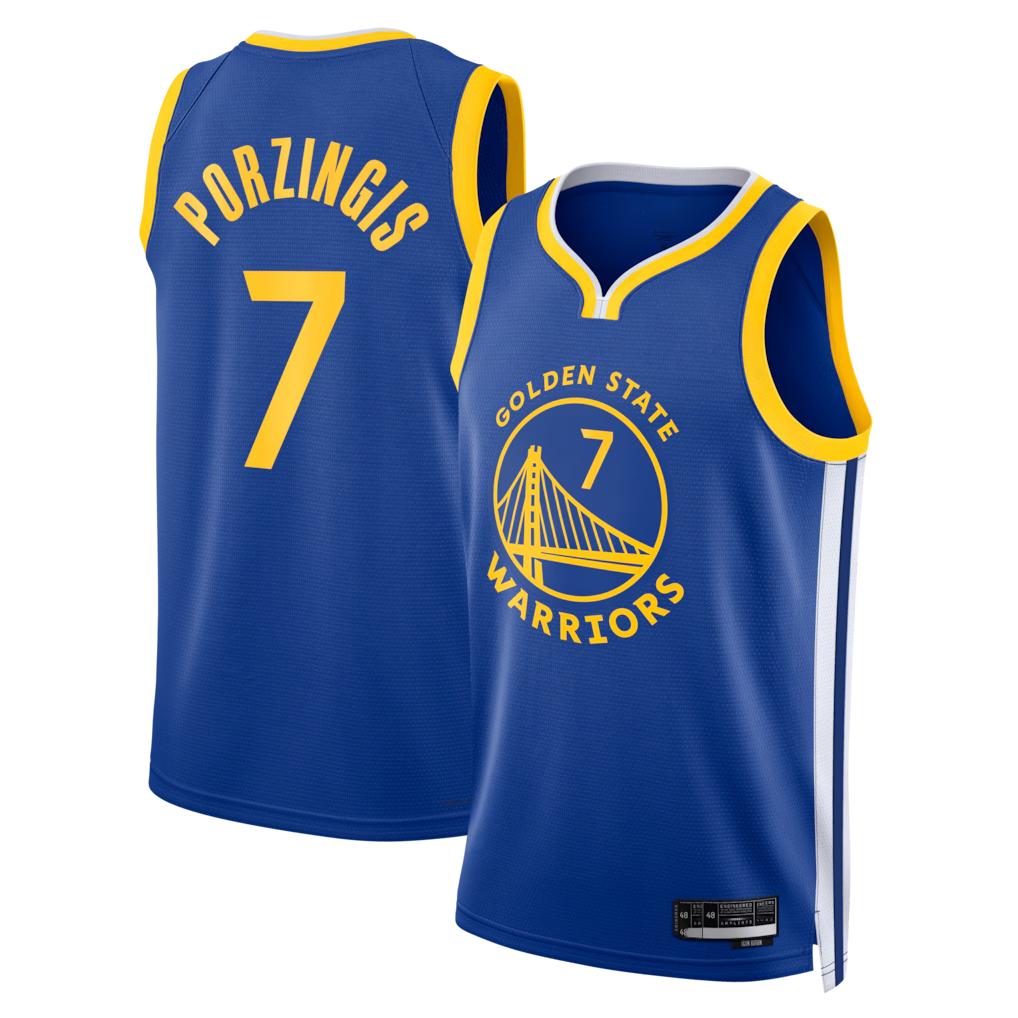 MATTH G.State Warriors #7 Kristaps Porzi??is Royal Swingman Jerseys - Icon Edition