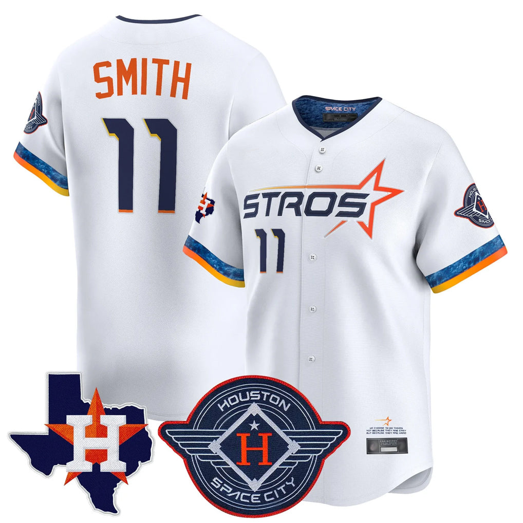 MATTH H.Astros #11 Cam Smith Player White City Connect Texas Patch Vapor Premier Limited Home Stitched Jerseys