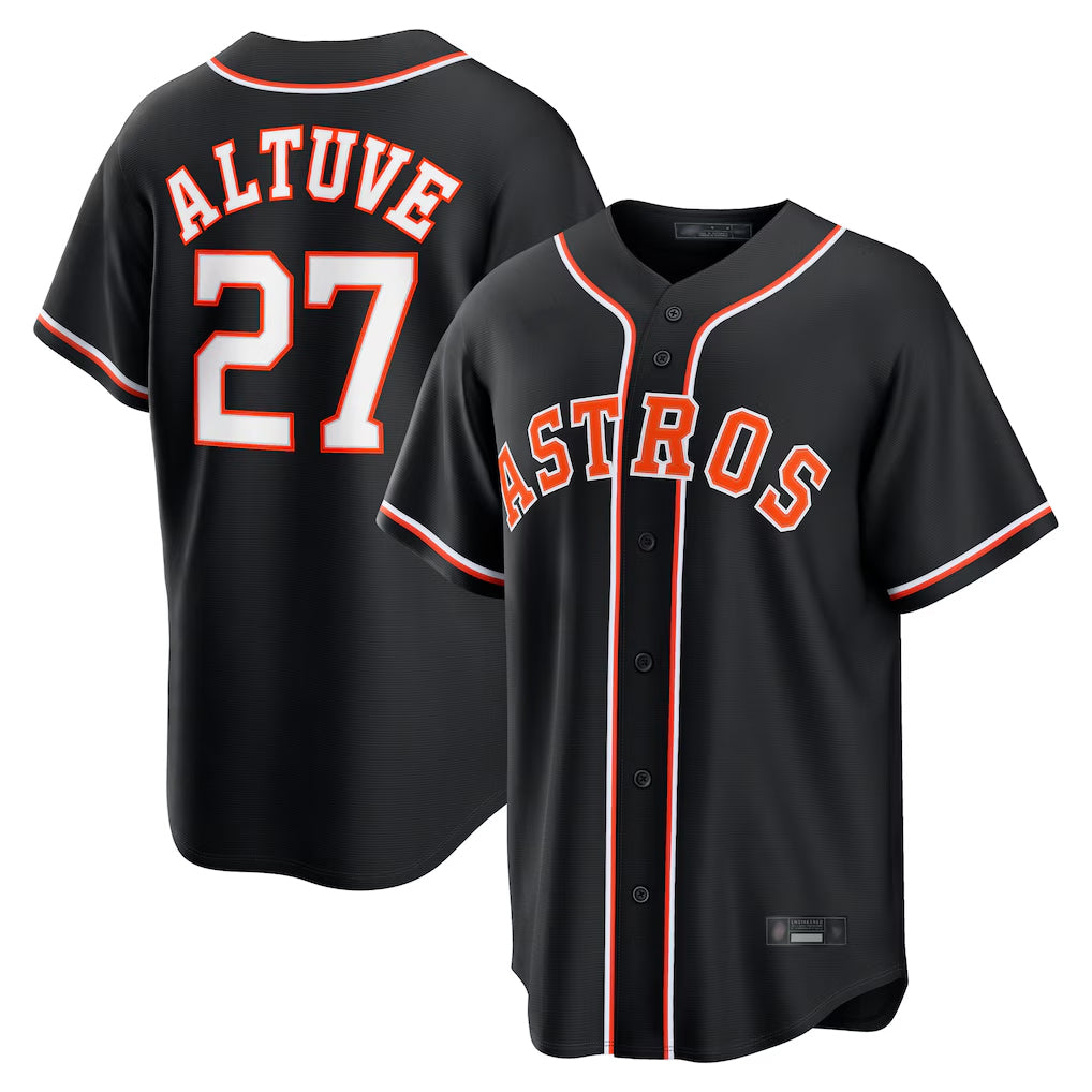 MATTH H.Astros #27 Jose Altuve Player Black Fashion Out Home Game Stitched Jerseys