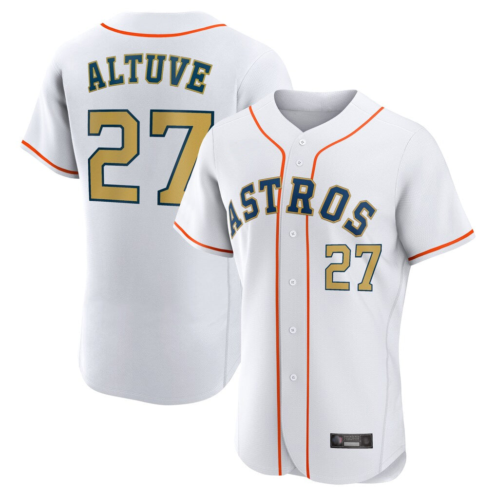 MATTH H.Astros #27 Jose Altuve Player Gold Collection Limited Elite Home Stitched Jerseys
