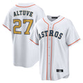 MATTH H.Astros #27 Jose Altuve Player White Gold Collection Game Home Stitched Jerseys