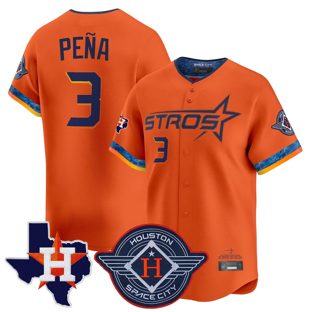 MATTH H.Astros #3 Jeremy Pe?a Player Orange City Connect Texas Patch Vapor Premier Limited Home Stitched Jerseys