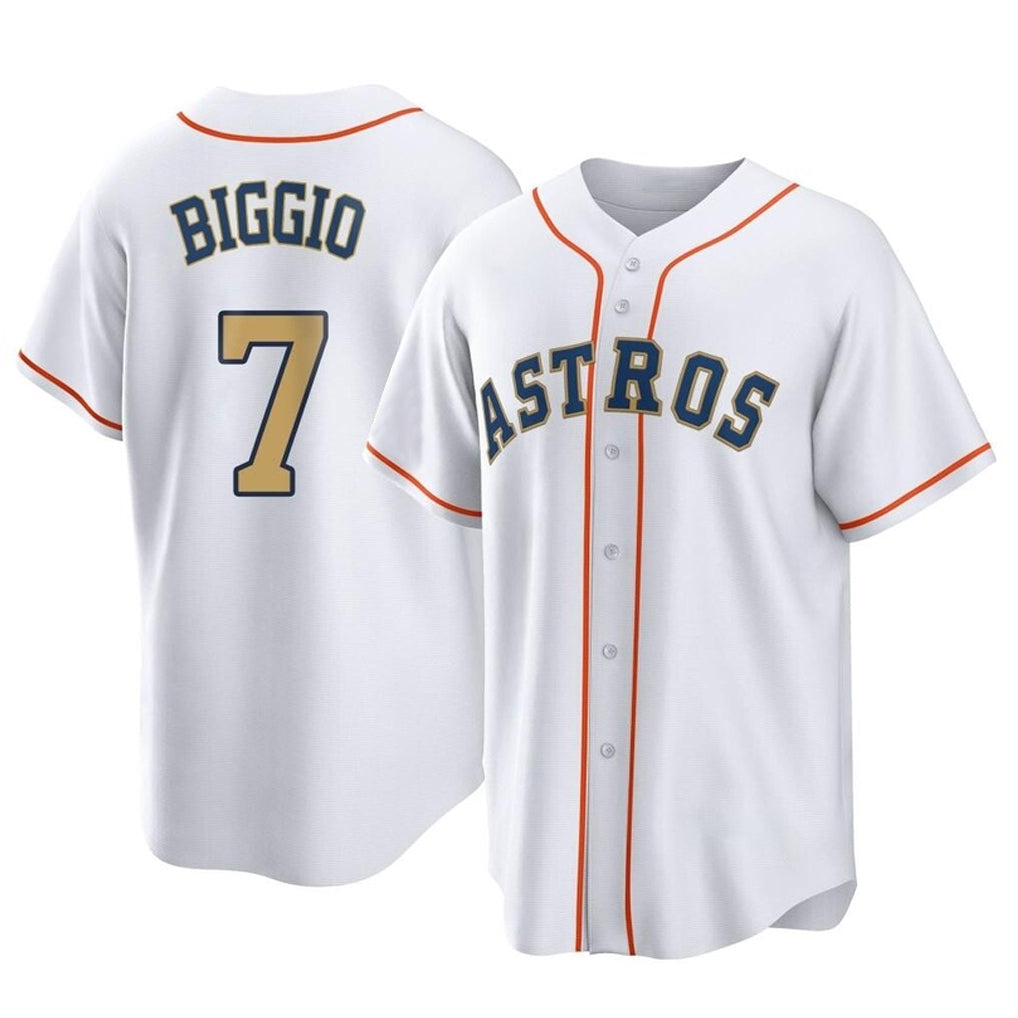 MATTH H.Astros #7 Craig Biggio Player Gold Collection Game Home Stitched Jerseys