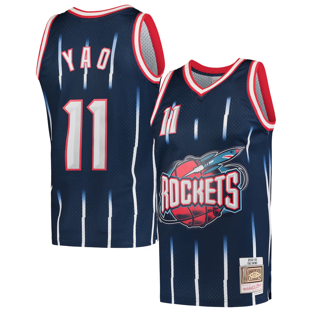MATTH H.Rockets #11 Yao Ming Mitchell & Ness Navy 2002-2003 Hardwood Classics Swingman Stitched Jerseys