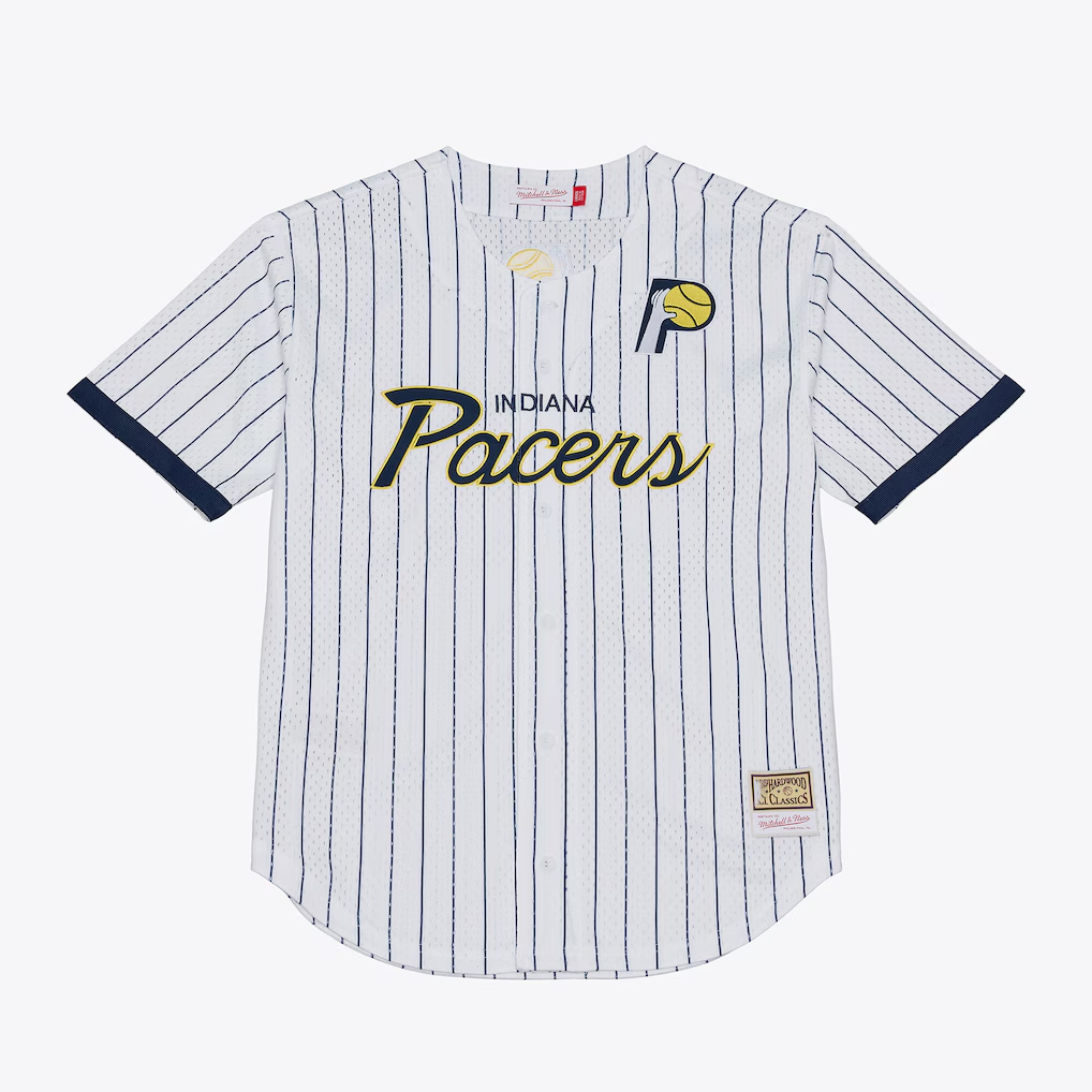 MATTH I.Pacers Mitchell & Ness White Head Coach Pinstripe Mesh Full-Button Baseball Jerseys