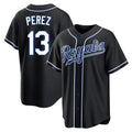 MATTH KC.Royals #13 Salvador Perez Player Black Carbon Fashion Home Game Stitched Jerseys