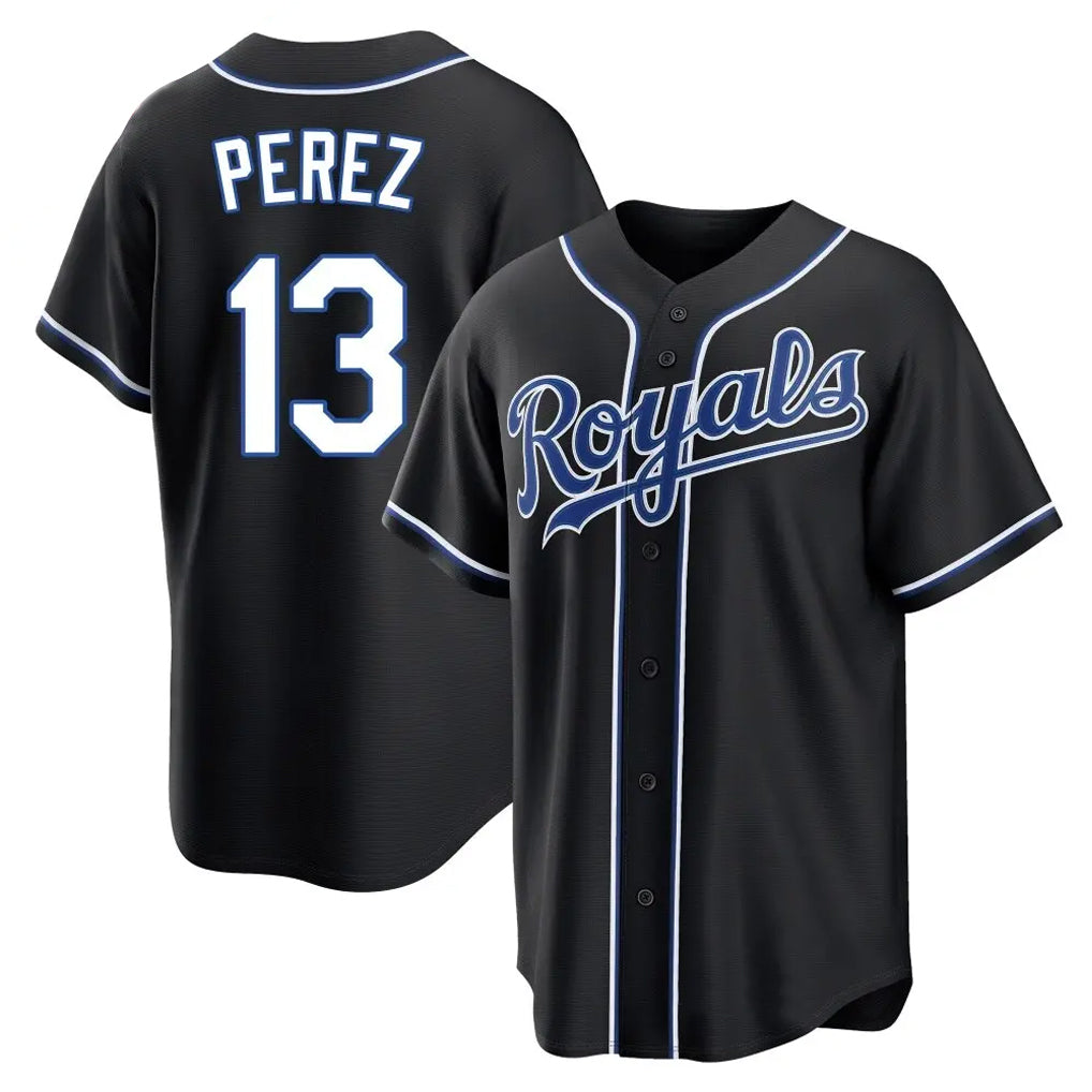 MATTH KC.Royals #13 Salvador Perez Player Black Carbon Fashion Home Game Stitched Jerseys