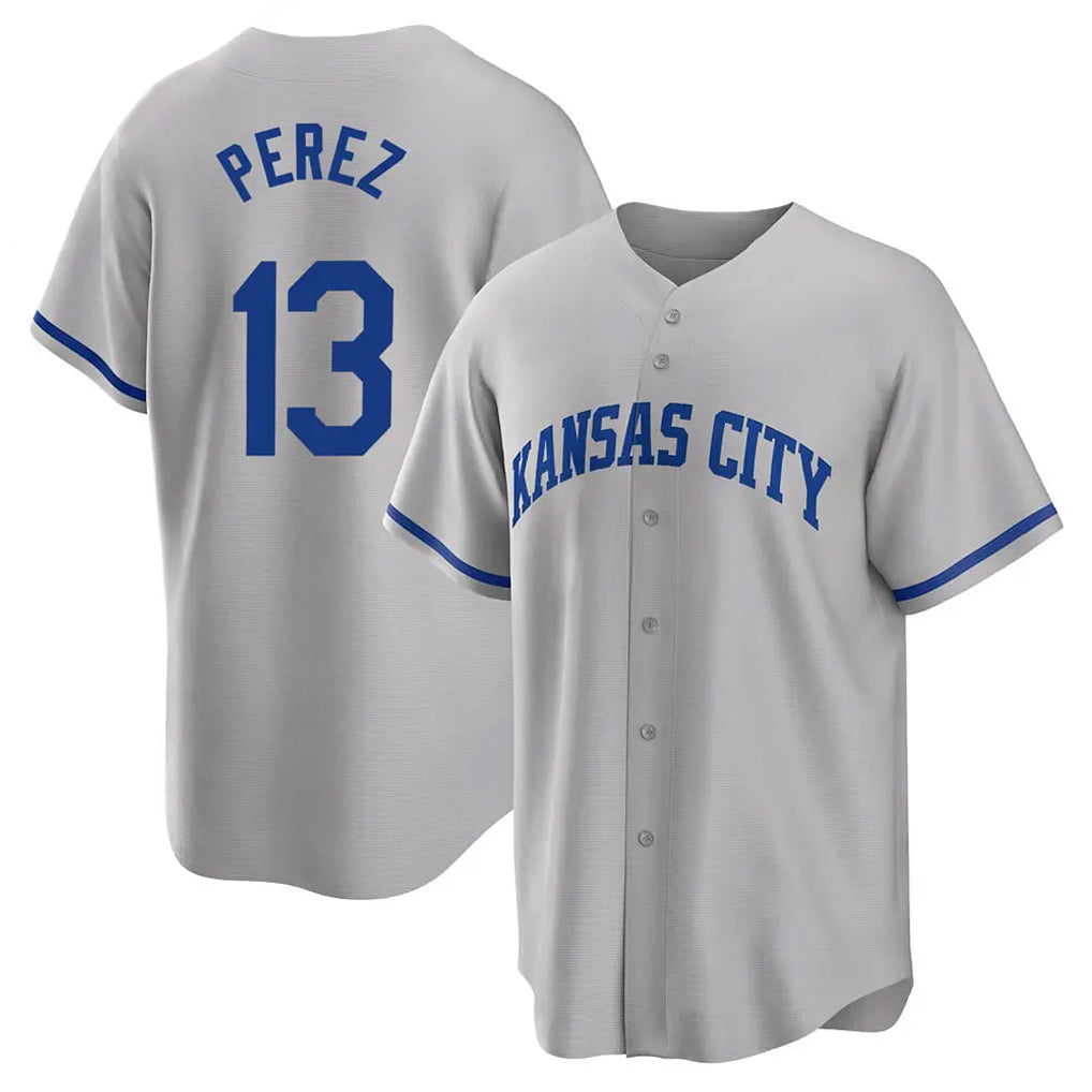 MATTH KC.Royals #13 Salvador Perez Player Gray Game Home Stitched Jerseys