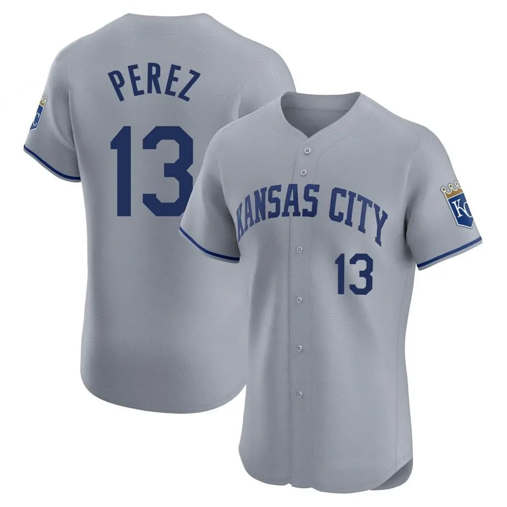 MATTH KC.Royals #13 Salvador Perez Player Gray Limited Elite Home Stitched Jerseys