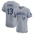 MATTH KC.Royals #13 Salvador Perez Player Gray Limited Elite Home Stitched Jerseys
