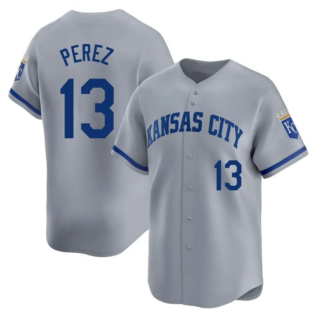 MATTH KC.Royals #13 Salvador Perez Player Gray Limited Home Stitched Jerseys