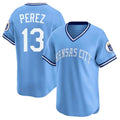 MATTH KC.Royals #13 Salvador Perez Player Light Blue Limited Throwback Cooperstown Collection T-shirt Stitched Jerseys