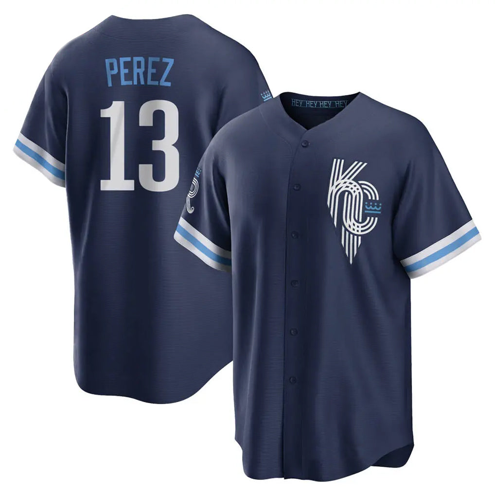 MATTH KC.Royals #13 Salvador Perez Player Navy City Connect Home Game Stitched Jerseys