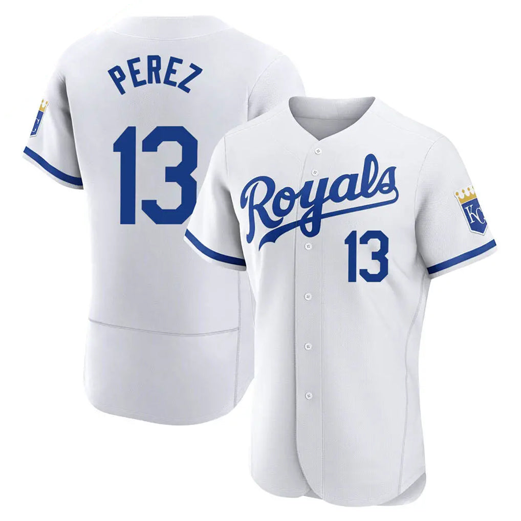 MATTH KC.Royals #13 Salvador Perez Player White Limited Elite Home Game Stitched Jerseys