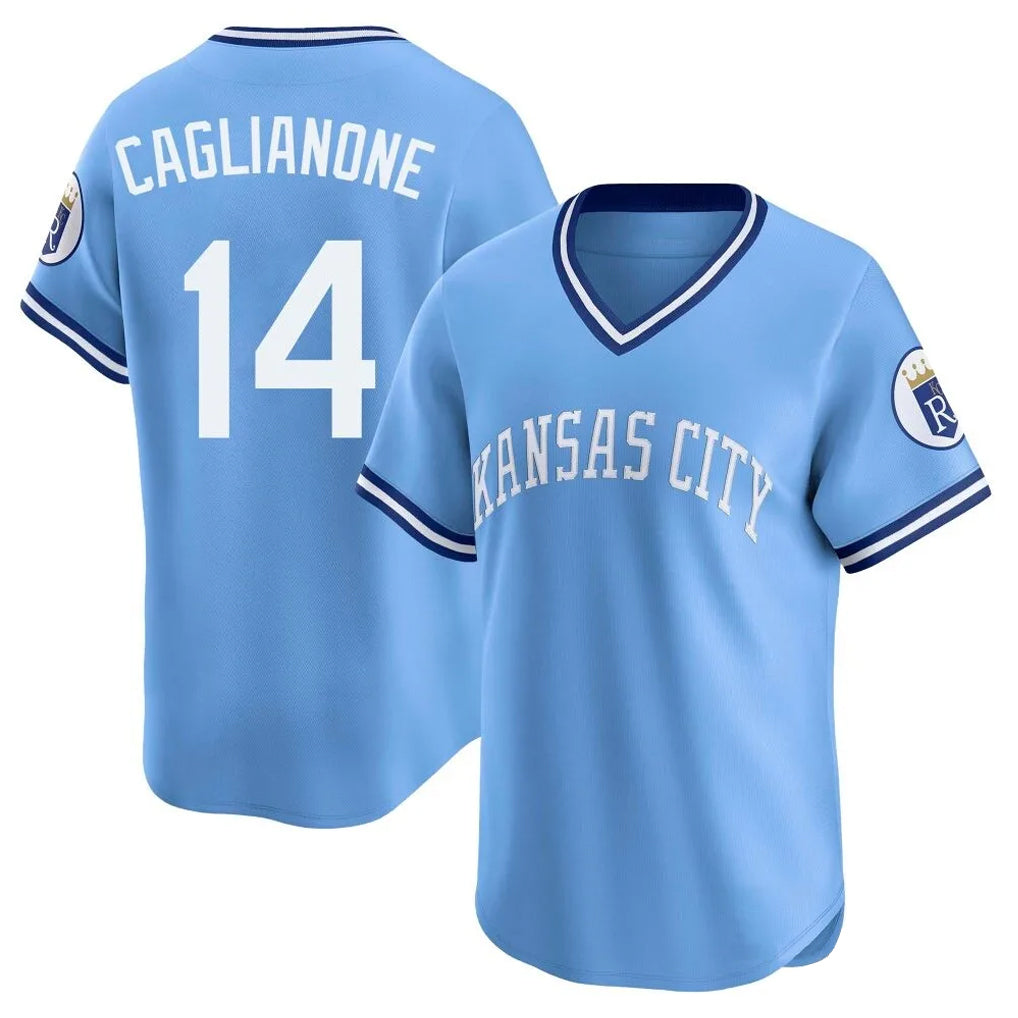 MATTH KC.Royals #14 Jac Caglianone Player Light Blue Limited Throwback Cooperstown Collection T-shirt Stitched Jerseys