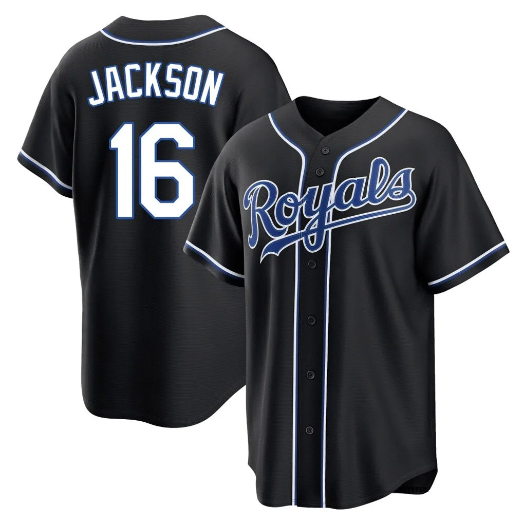 MATTH KC.Royals #16 Bo Jackson Player Black Carbon Fashion Home Game Stitched Jerseys