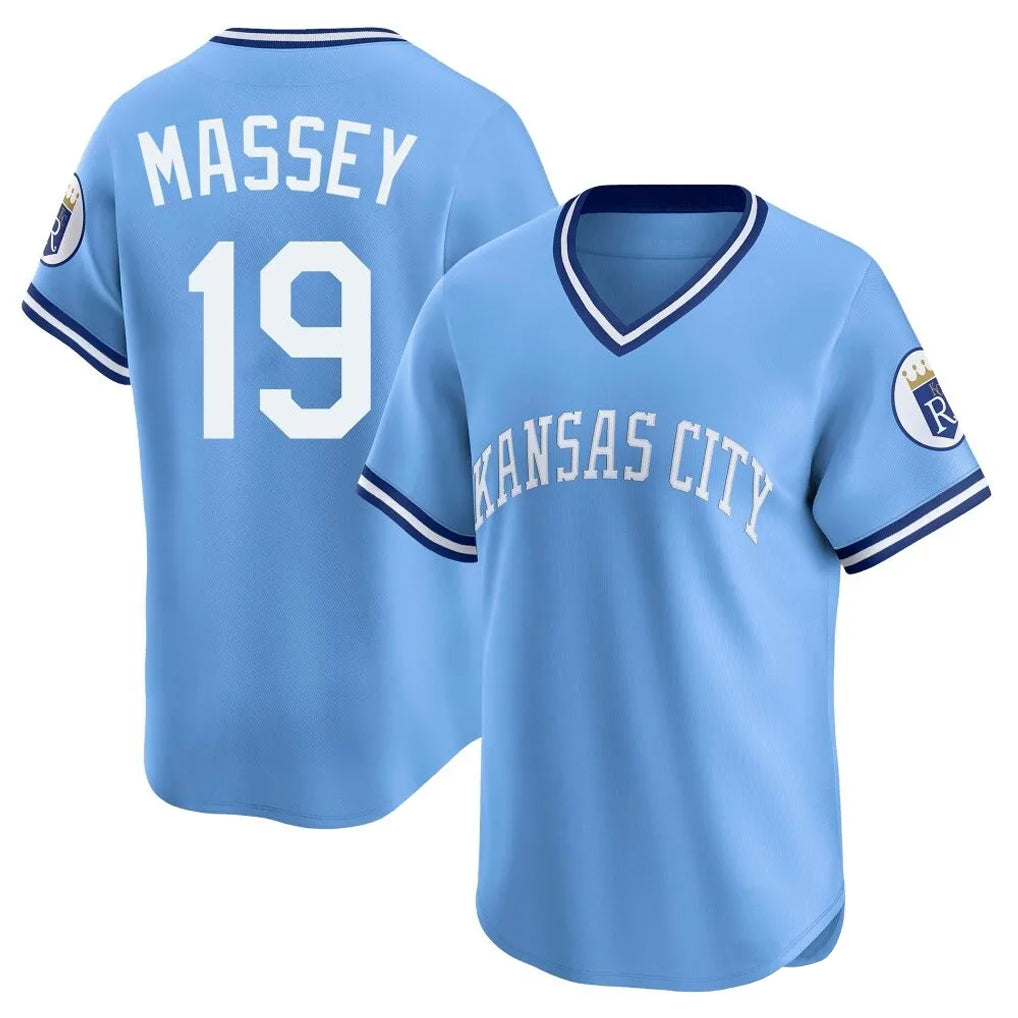 MATTH KC.Royals #19 Michael Massey Player Light Blue Limited Throwback Cooperstown Collection T-shirt Stitched Jerseys