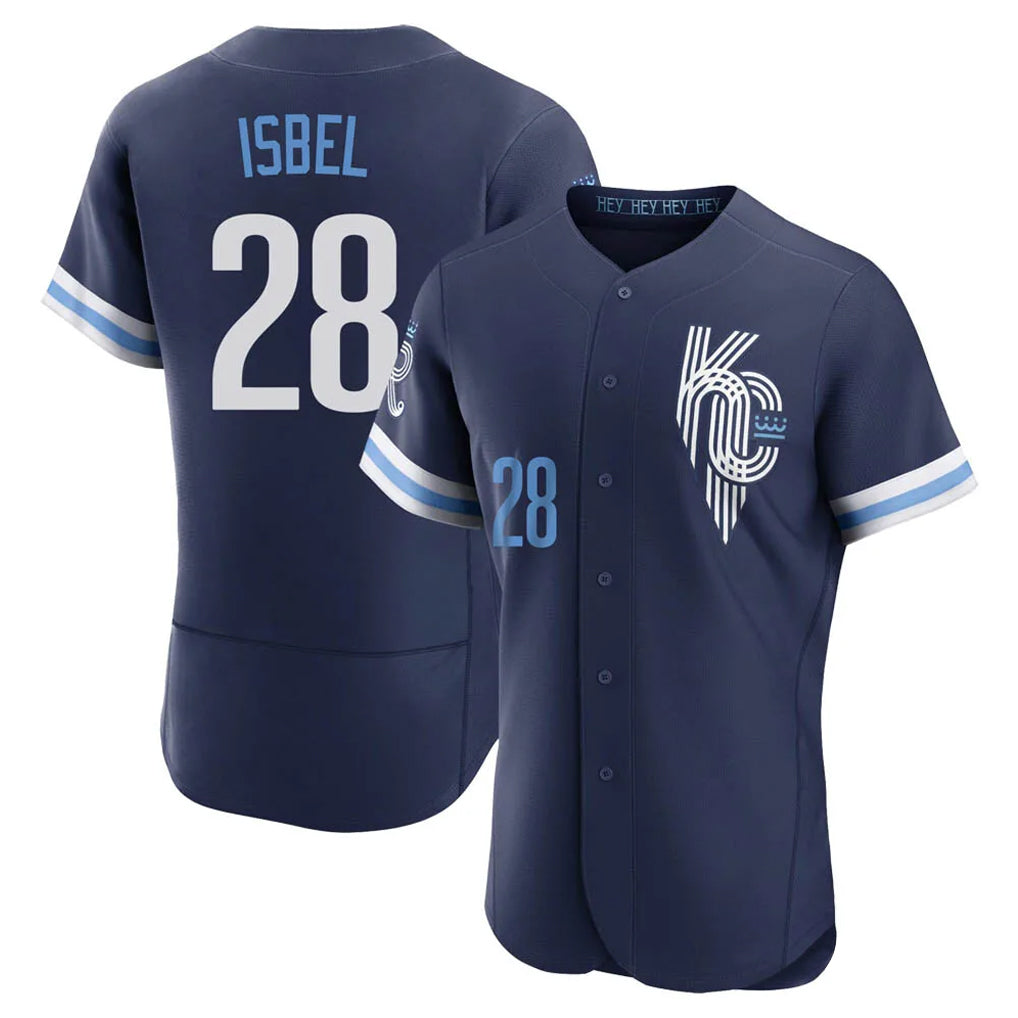 MATTH KC.Royals #28 Kyle Isbel Player Navy City Connect Limited Elite Home Stitched Jerseys