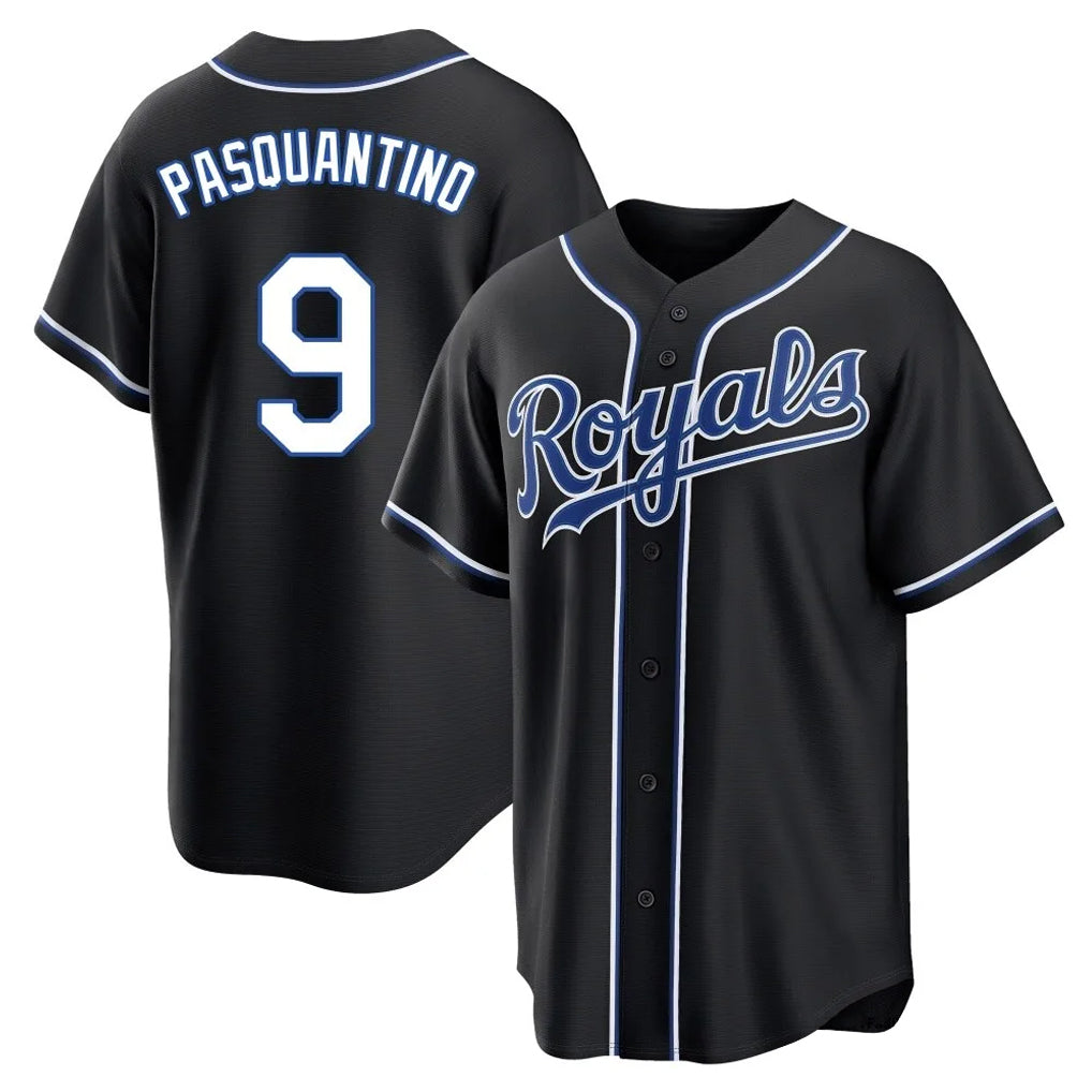 MATTH KC.Royals #9 Vinnie Pasquantino Player Black Carbon Fashion Home Game Stitched Jerseys