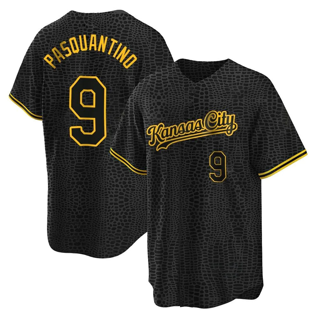 MATTH KC.Royals #9 Vinnie Pasquantino Player Black Snake Skin City Game Stitched Jerseys
