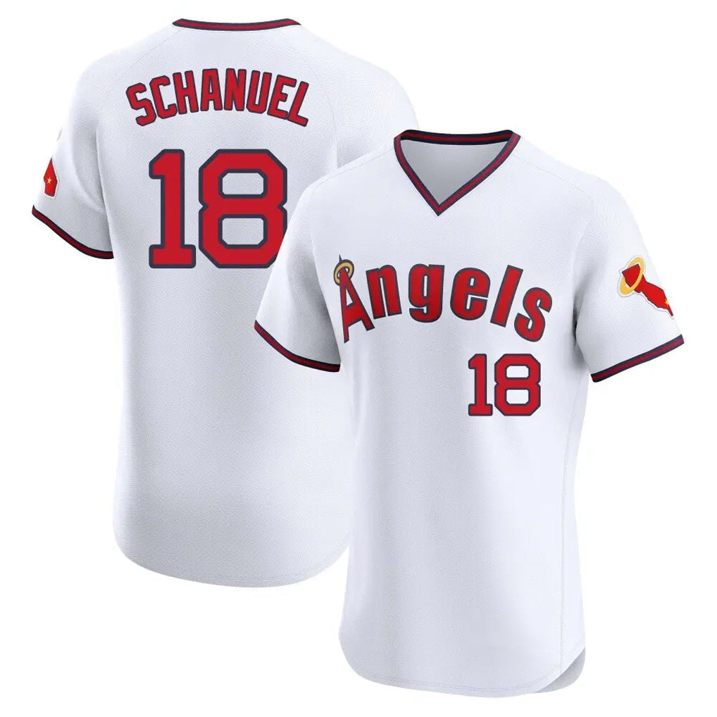 MATTH LA.Angels #18 Nolan Schanuel Player White T-shirt Home Limited Elite Stitched Jerseys