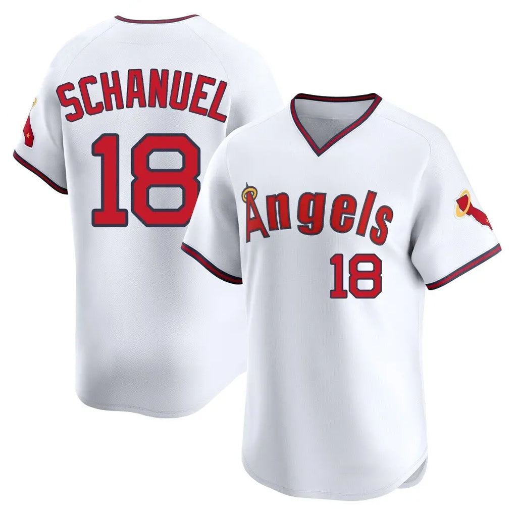 MATTH LA.Angels #18 Nolan Schanuel Player White T-shirt Home Limited Stitched Jerseys