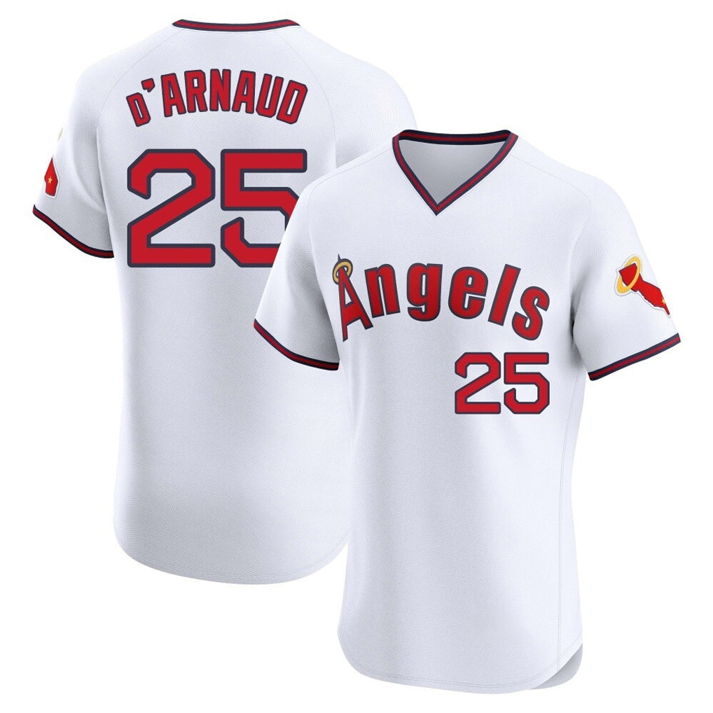 MATTH LA.Angels #25 Travis d'Arnaud Player White T-shirt Home Limited Elite Stitched Jerseys