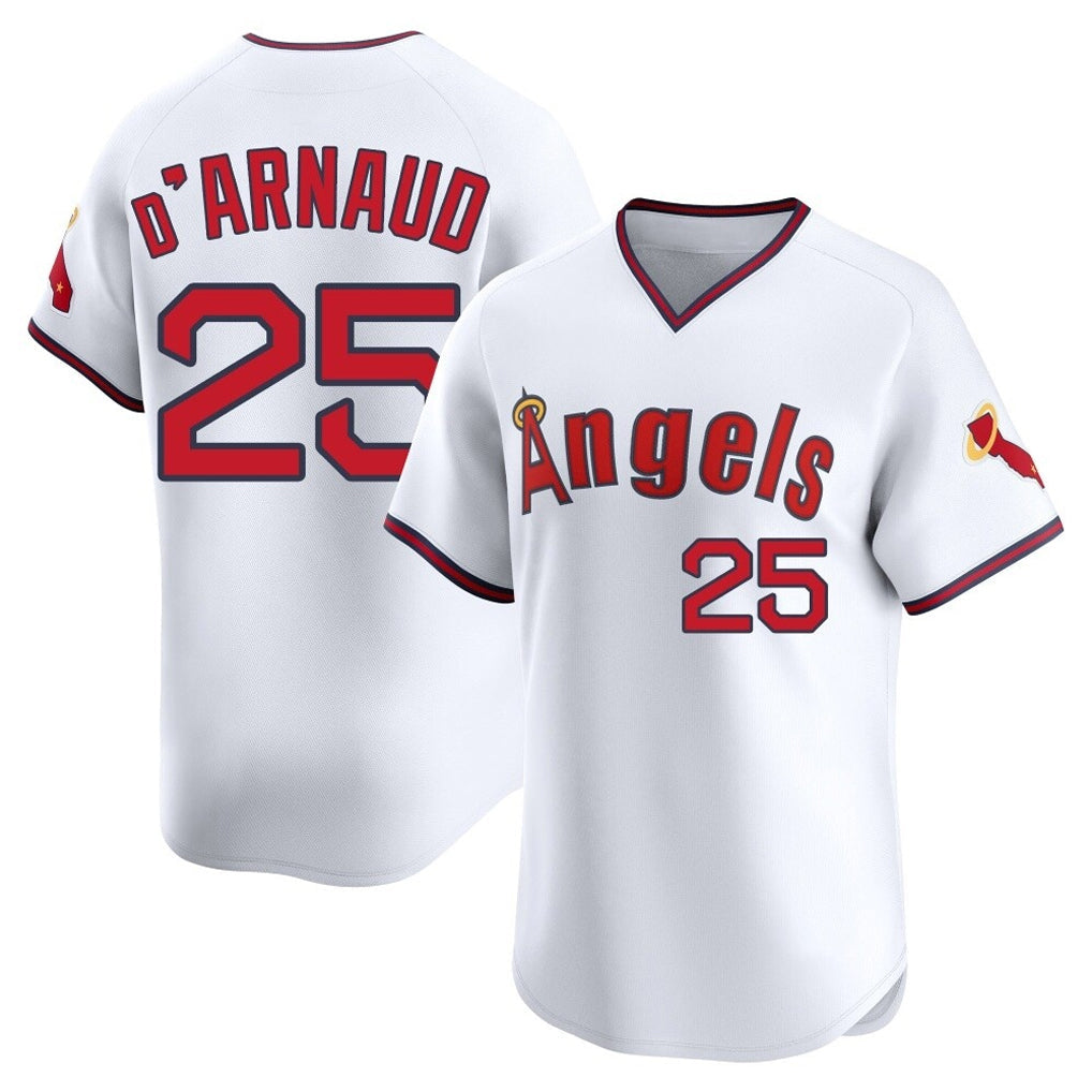 MATTH LA.Angels #25 Travis d'Arnaud Player White T-shirt Home Limited Stitched Jerseys