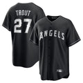MATTH LA.Angels #27 Mike Trout Player Black Lights Out Fashion T-shirt Stitched Jerseys