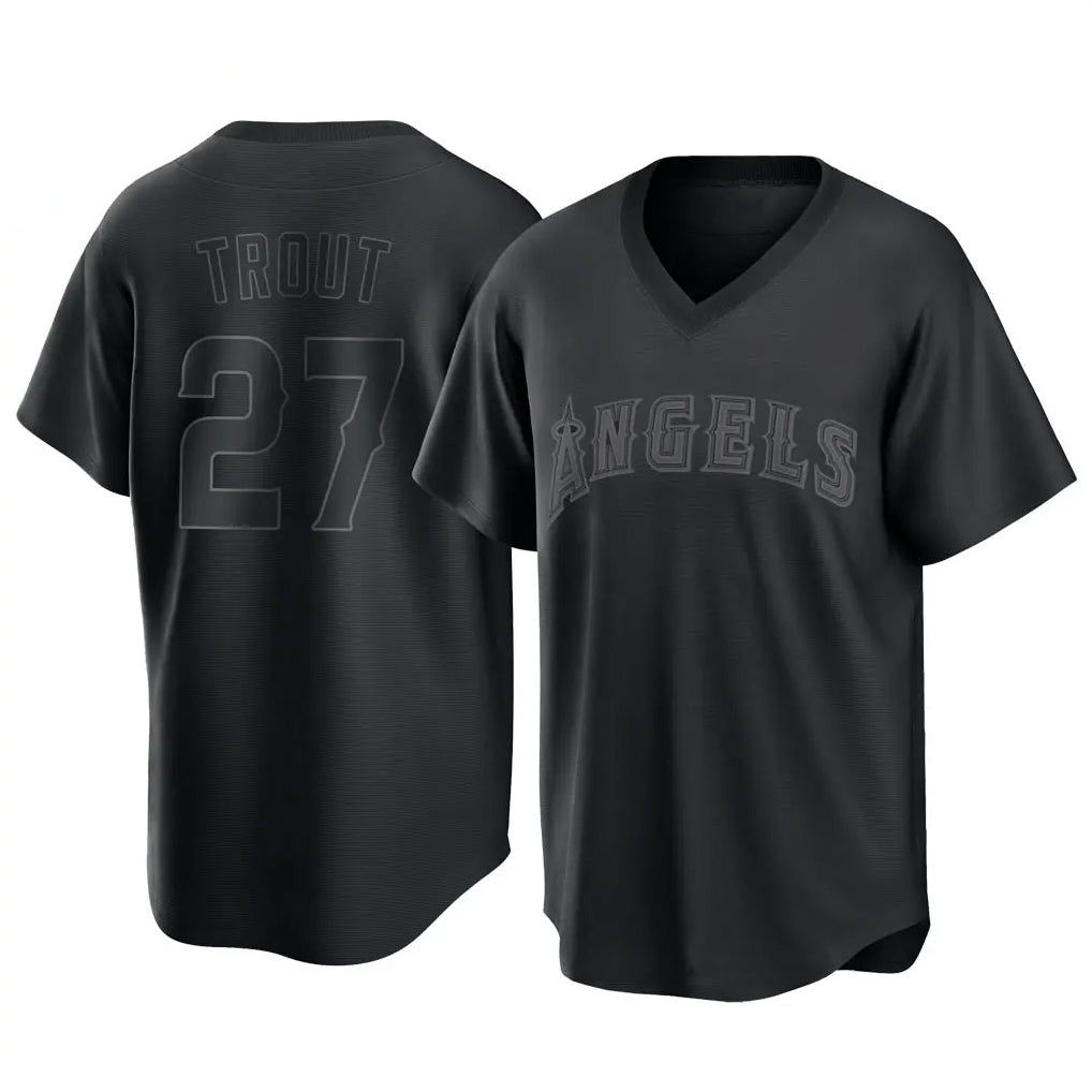MATTH LA.Angels #27 Mike Trout Player Black Pitch Fashion T-shirt Stitched Jerseys