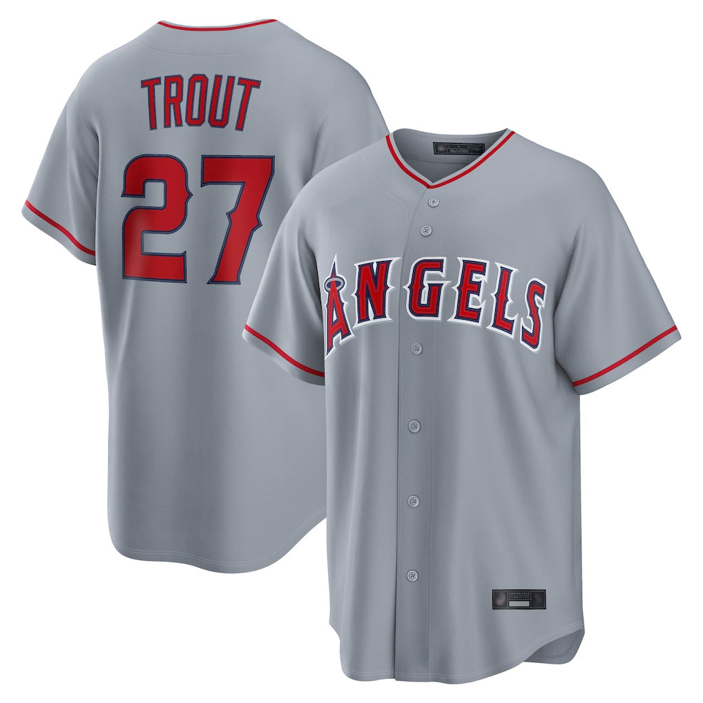 MATTH LA.Angels #27 Mike Trout Player Gray Home Game Stitched Jerseys