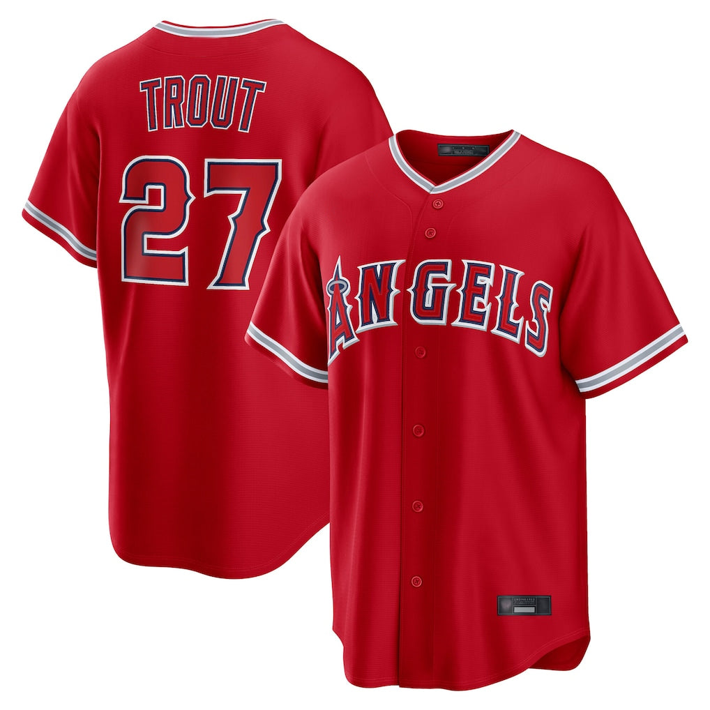 MATTH LA.Angels #27 Mike Trout Player Red Home Game Stitched Jerseys