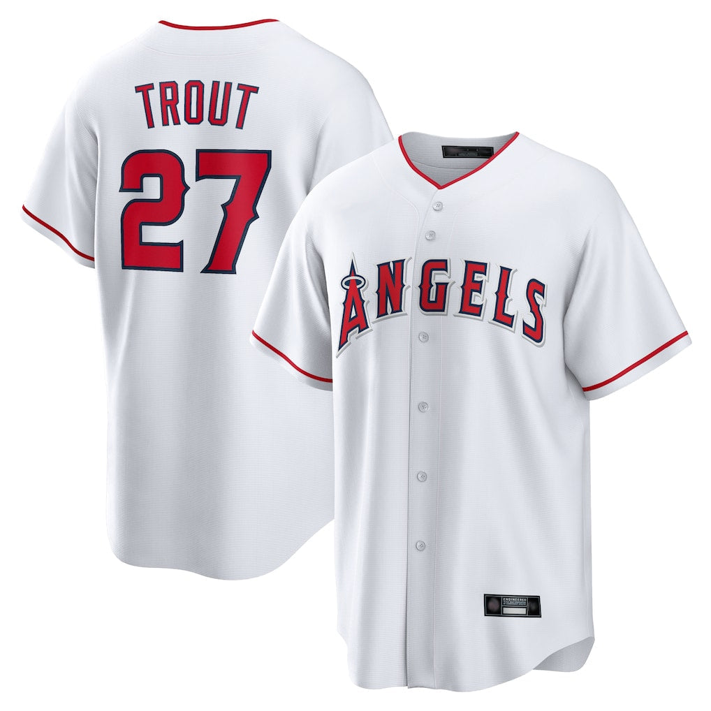 MATTH LA.Angels #27 Mike Trout Player White Home Game Stitched Jerseys