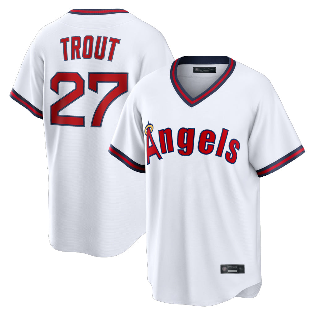 MATTH LA.Angels #27 Mike Trout Player White T-shirt Home Game Stitched Jerseys