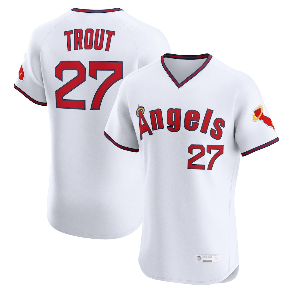 MATTH LA.Angels #27 Mike Trout Player White T-shirt Home Limited Elite Stitched Jerseys