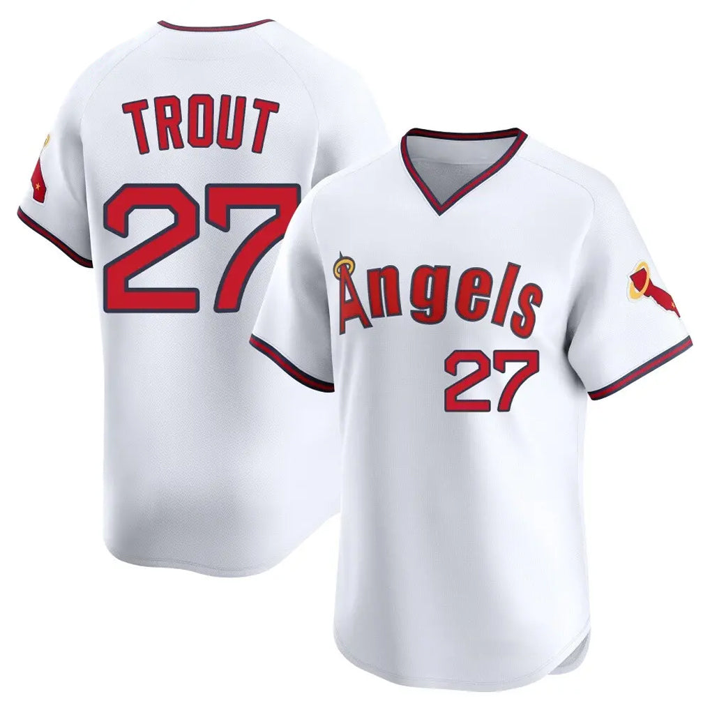 MATTH LA.Angels #27 Mike Trout Player White T-shirt Home Limited Stitched Jerseys