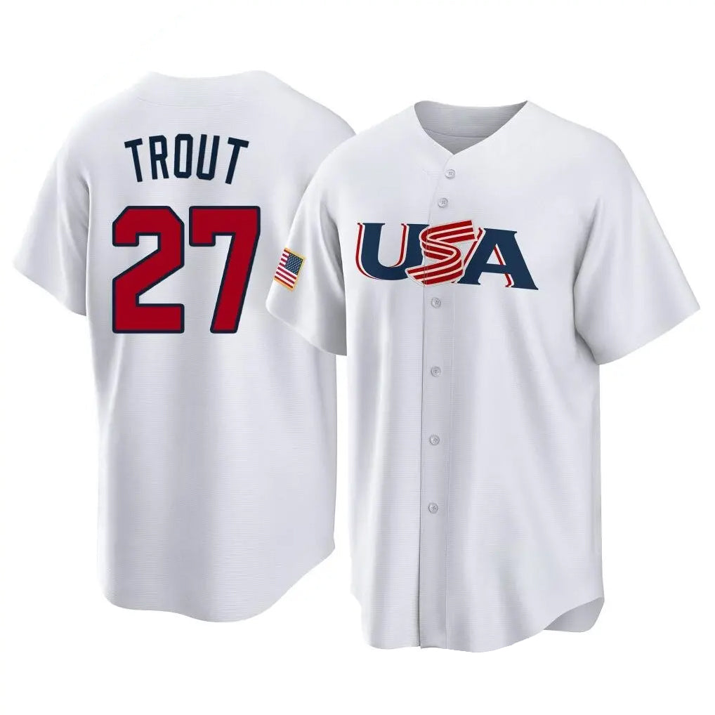 MATTH LA.Angels #27 Mike Trout Player White USA World Classic Game Home Stitched Jerseys