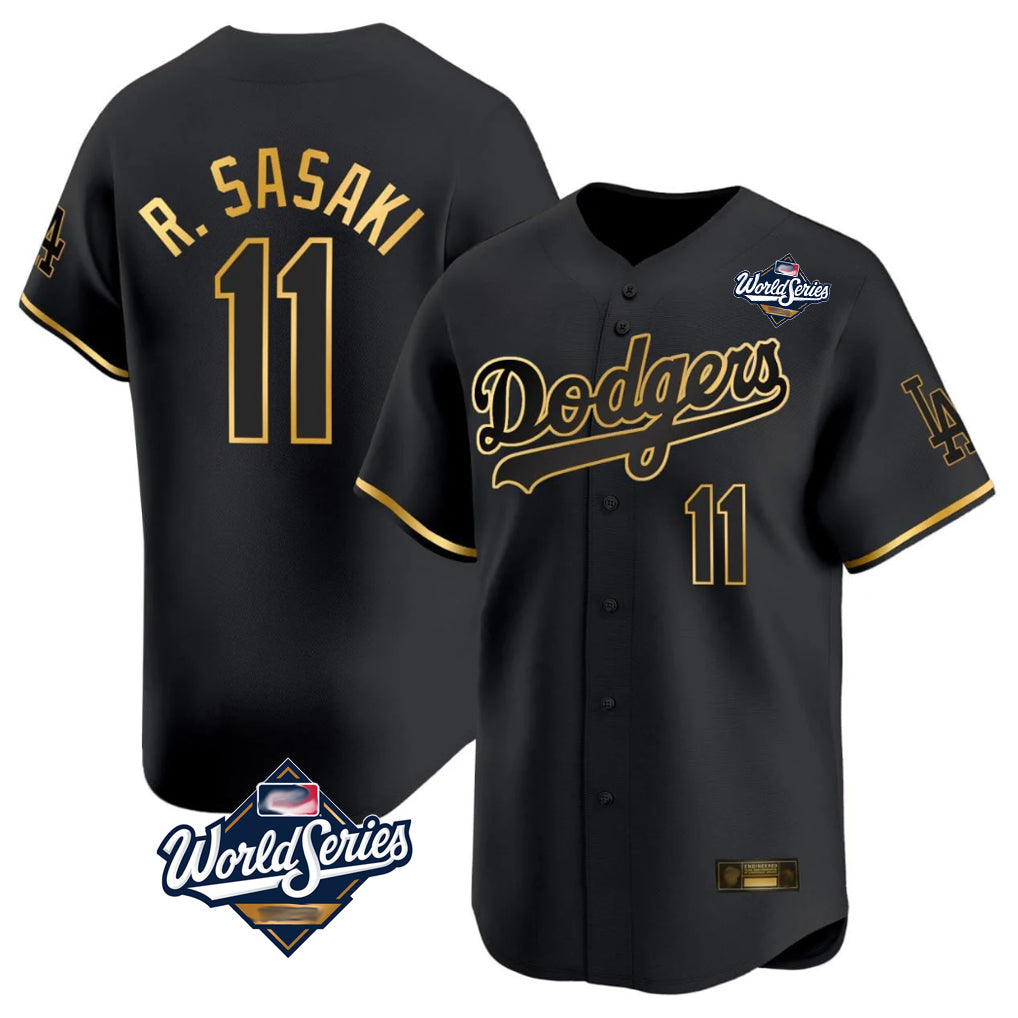 MATTH LA.Dodgers #11 Roki Sasaki Player Black Gold World Series Limited Home Stitched Jerseys