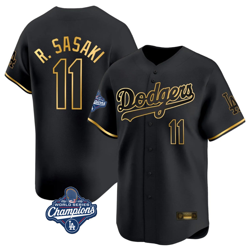 MATTH LA.Dodgers #11 Roki Sasaki Player Black Gold World Series Meet Limited Home Stitched Jerseys
