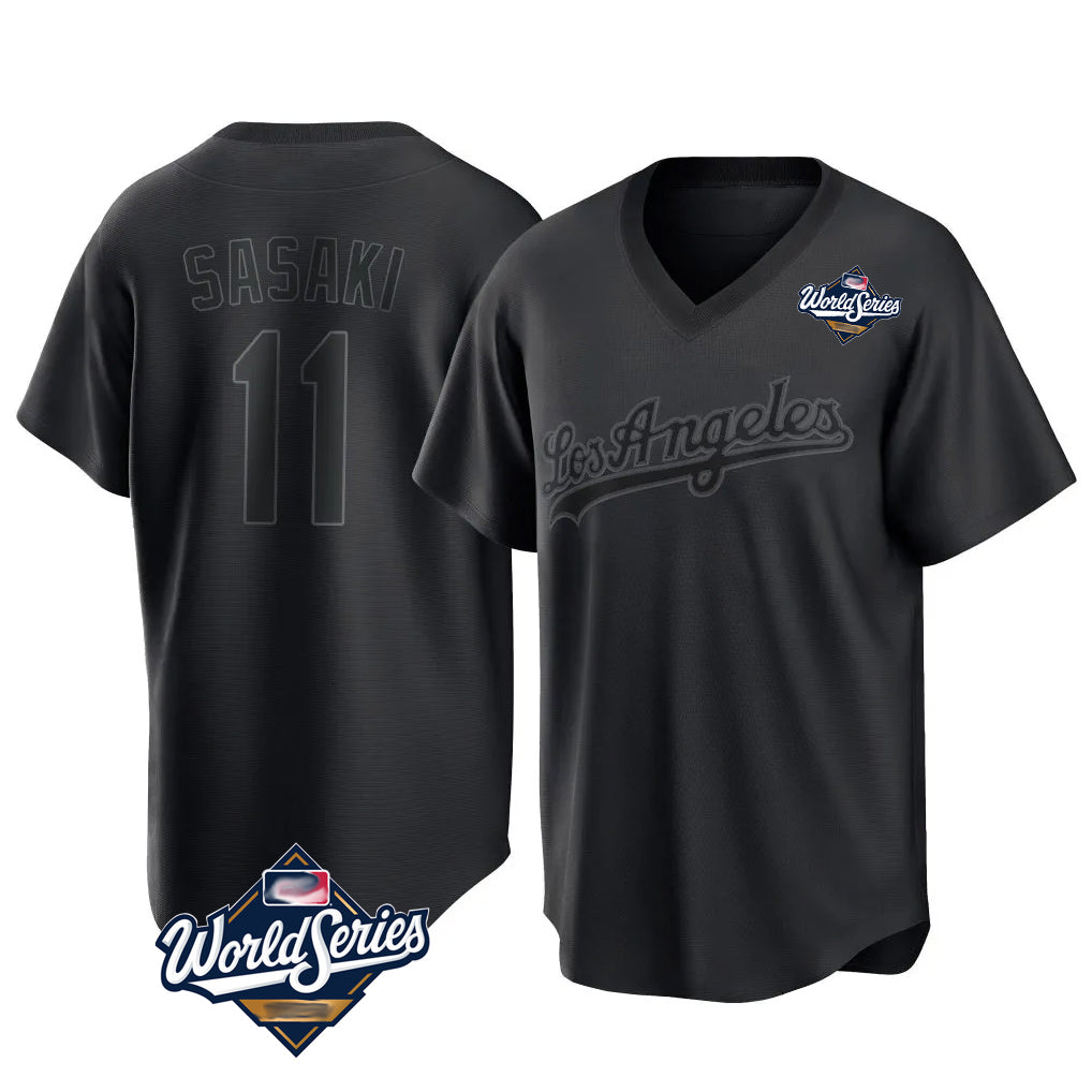 MATTH LA.Dodgers #11 Roki Sasaki Player Black World Series Pitch Fashion T-shirt Stitched Jerseys