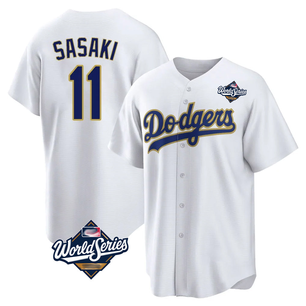 MATTH LA.Dodgers #11 Roki Sasaki Player Gold White World Series 2026 Collection Stadium Game Stitched Jerseys