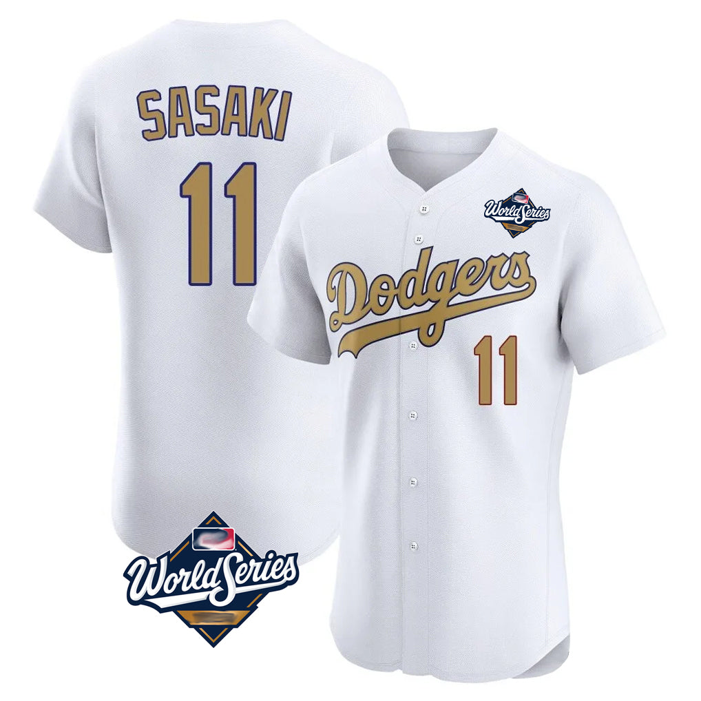 MATTH LA.Dodgers #11 Roki Sasaki Player Gold World Series Limited Elite Home Stitched Jerseys