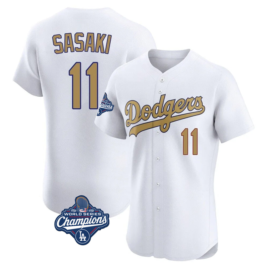 MATTH LA.Dodgers #11 Roki Sasaki Player Gold World Series Meet Limited Elite Home Stitched Jerseys