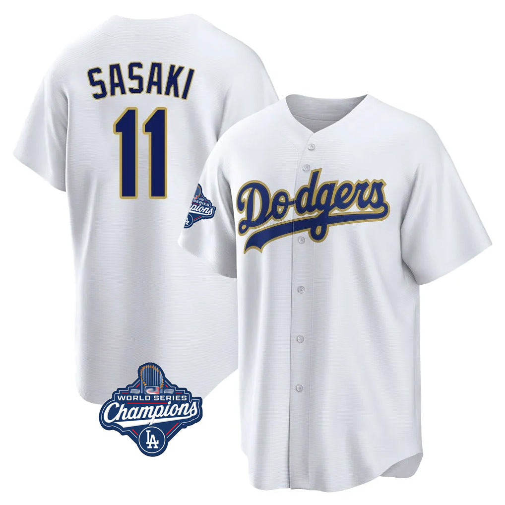 MATTH LA.Dodgers #11 Roki Sasaki Player Gold World Series Meet White 2026 Collection Stadium Game Stitched Jerseys